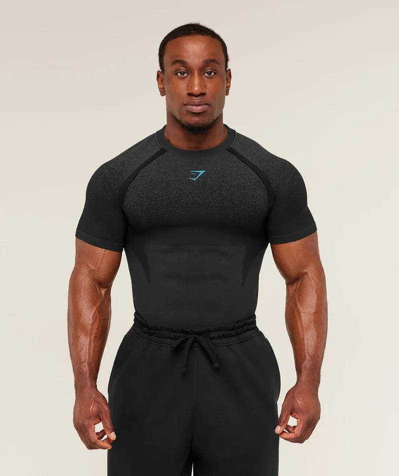 Gymshark Shadow Seamless T Shirt - Black/Brand Blue