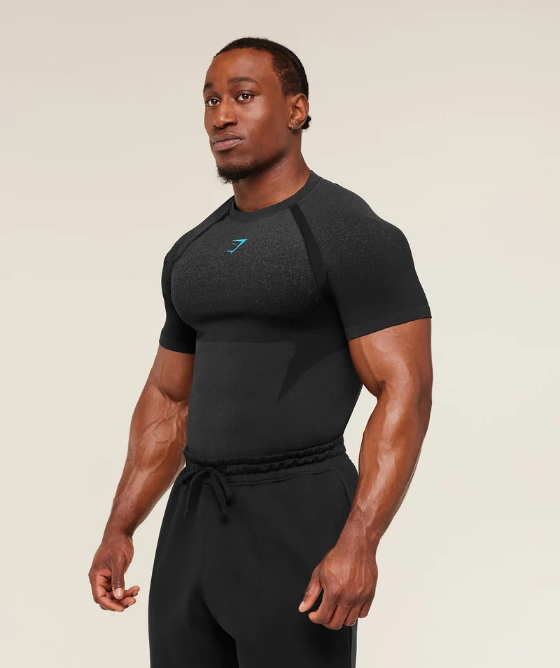 Gymshark Shadow Seamless T Shirt - Black/Brand Blue
