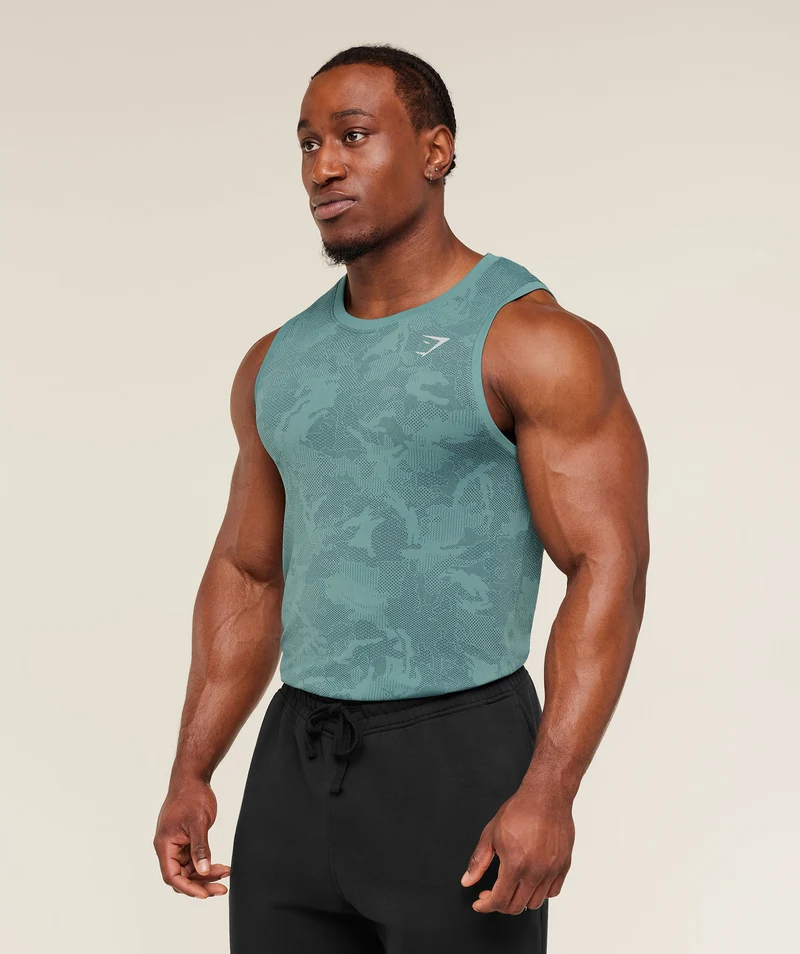 Gymshark Geo Seamless Tank - Storm Blue/Stealth Blue