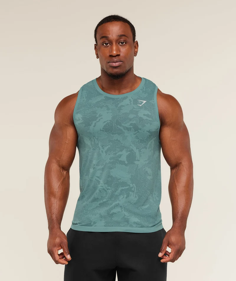 Gymshark Geo Seamless Tank - Storm Blue/Stealth Blue
