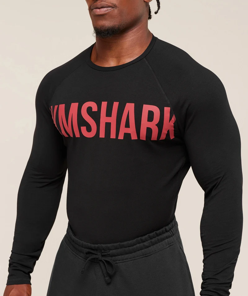 Gymshark Prime Long Sleeve T-Shirt - Black/Vivid Red