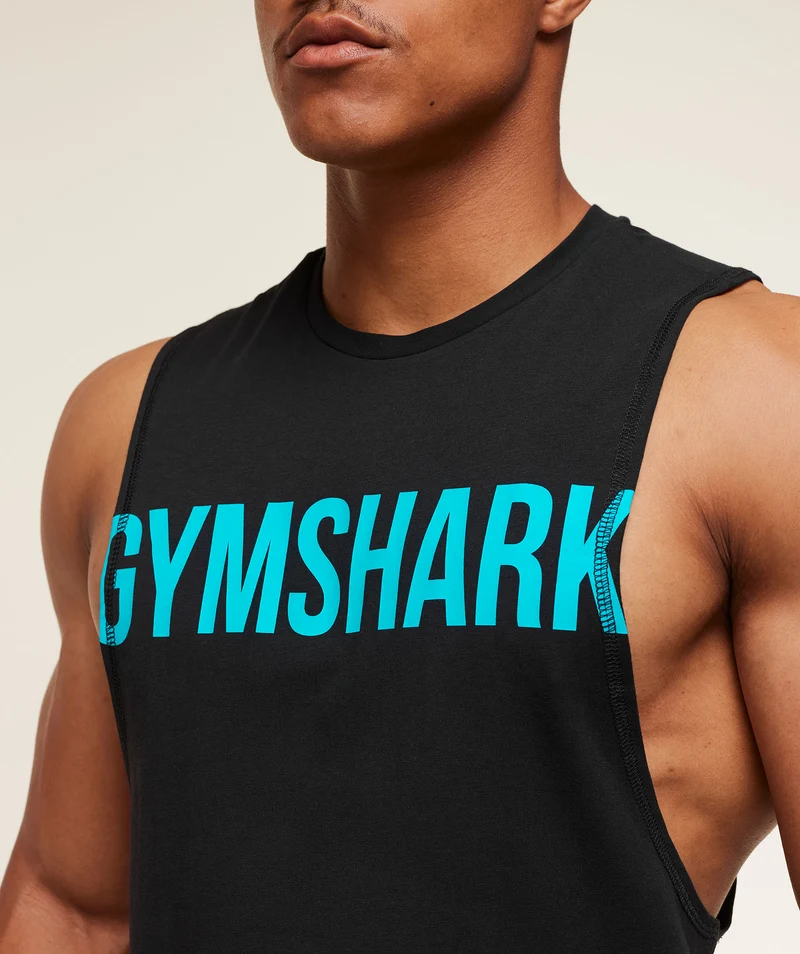 Gymshark Prime Drop Arm Tank - Black/Brand Blue
