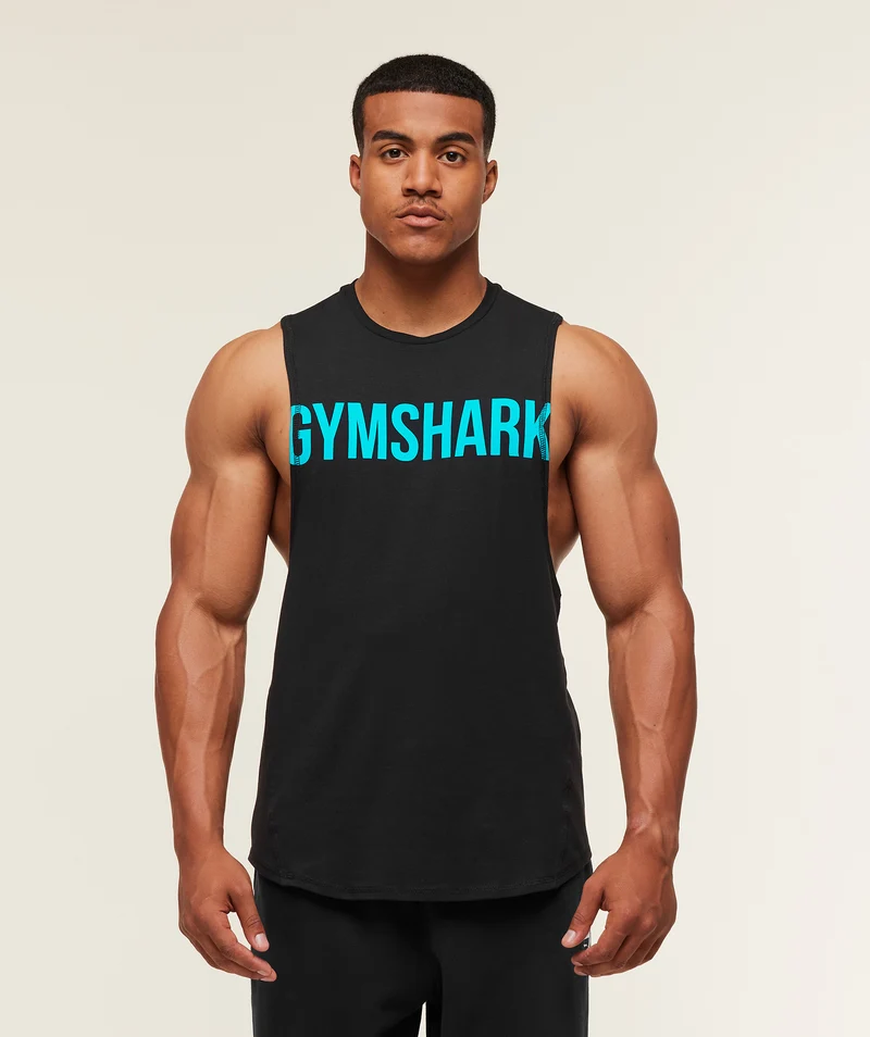 Gymshark Prime Drop Arm Tank - Black/Brand Blue