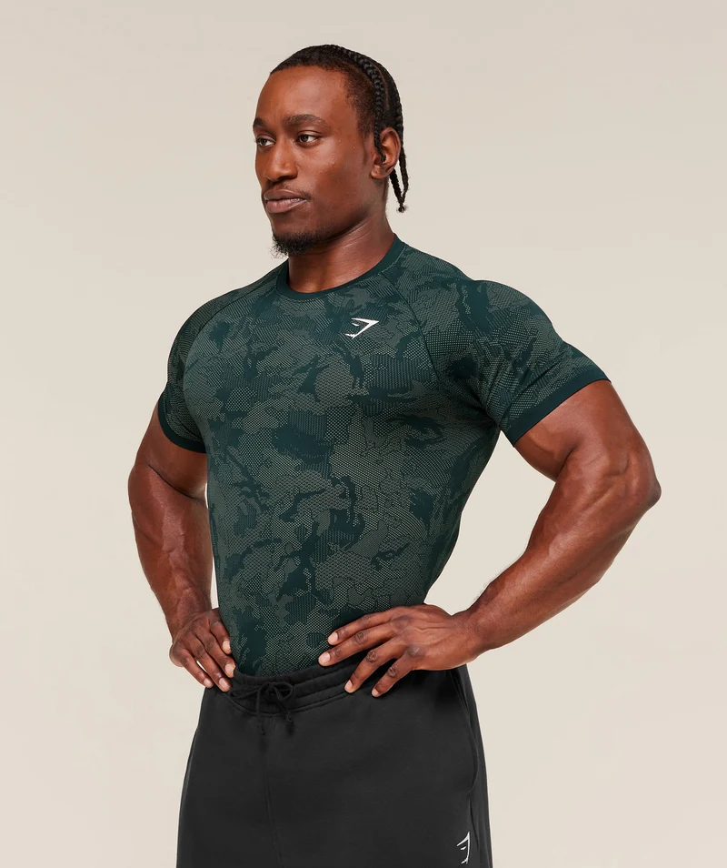 Gymshark Geo Seamless T-Shirt - Deep Petrol Blue/Unit Green