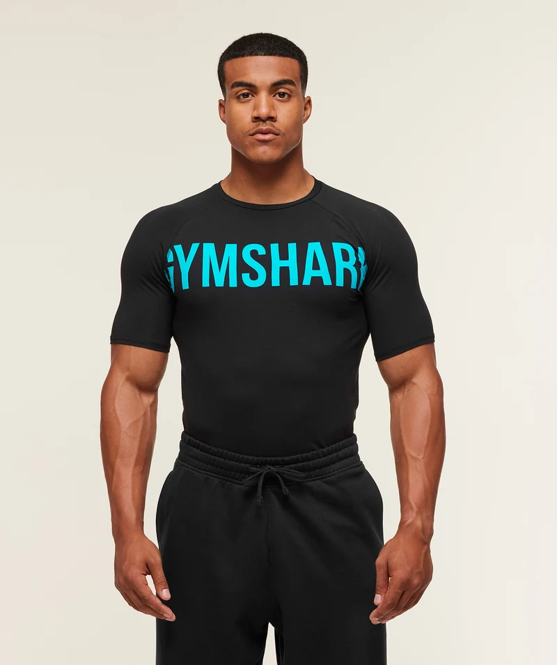 Gymshark Prime T-Shirt - Black/Brand Blue