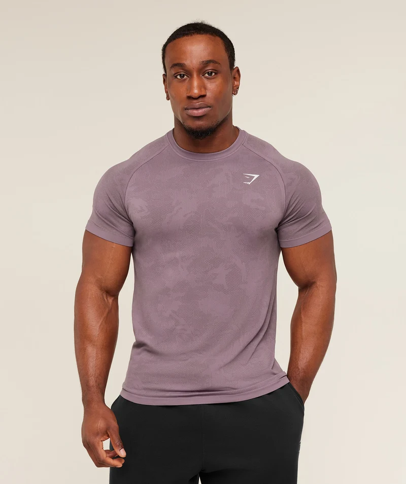 Gymshark Geo Seamless T-Shirt - Dusk Purple/Cool Brown