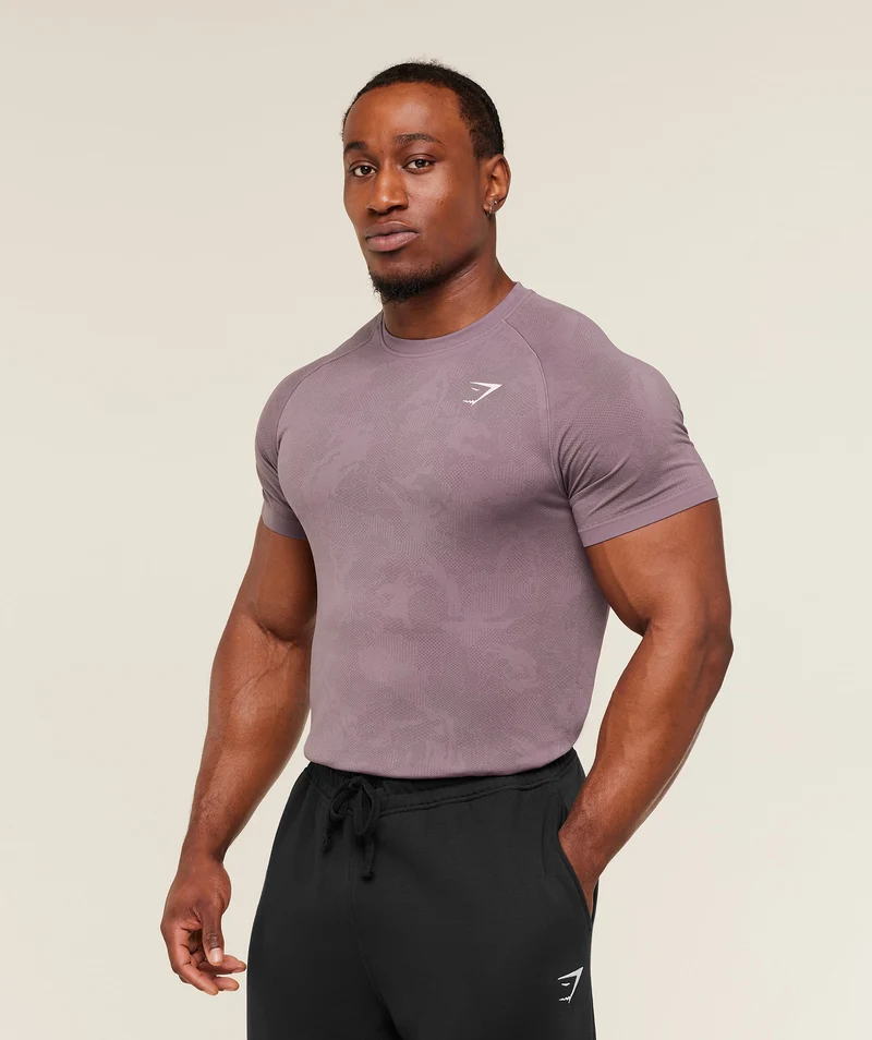 Gymshark Geo Seamless T-Shirt - Dusk Purple/Cool Brown