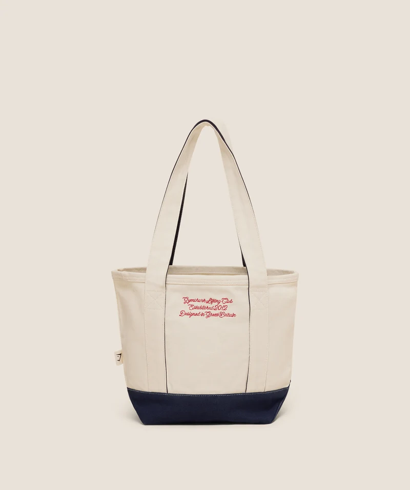 Gymshark Collegiate Mini Tote Bag - Heavy Blue/Oat White/Athletic Burgundy