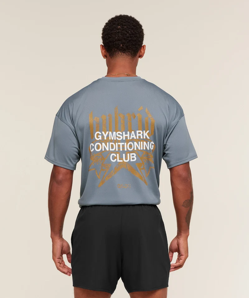 Gymshark Hybrid Graphic T-Shirt - Iron Blue