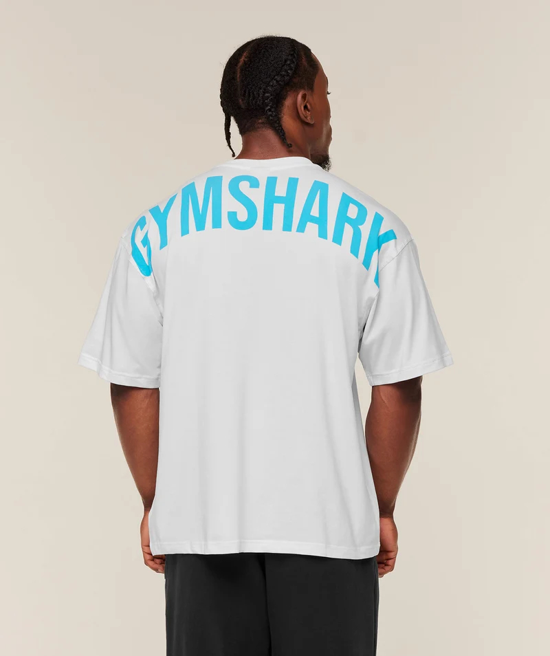 Gymshark Power T-Shirt - White/Brand Blue