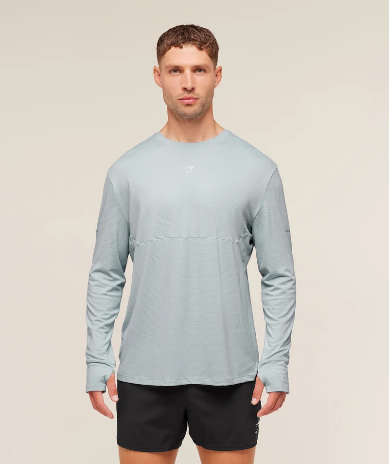 Gymshark Running Long Sleeve T-Shirt - Smoke Blue