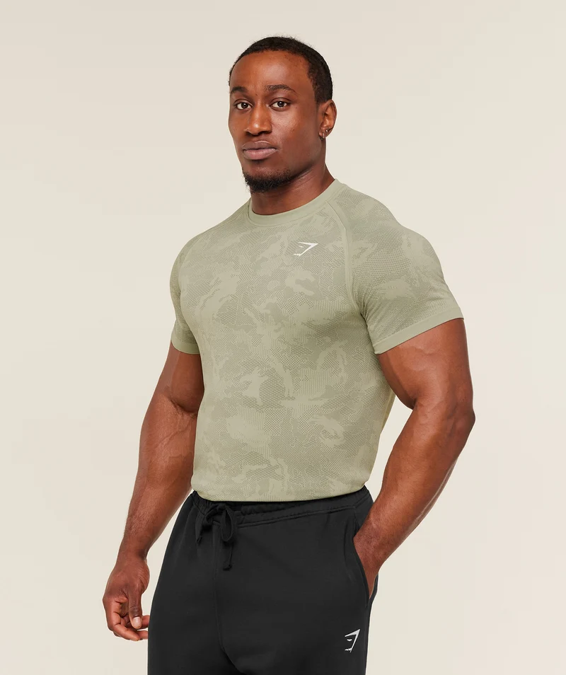 Gymshark Geo Seamless T-Shirt - Haze Green/Unit Green