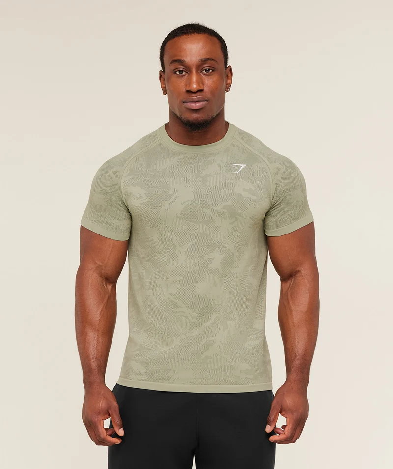 Gymshark Geo Seamless T-Shirt - Haze Green/Unit Green