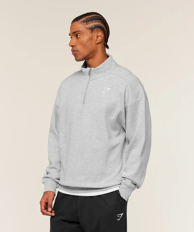 Gymshark Crest Oversized 1/4 Zip - Light Grey Core Marl