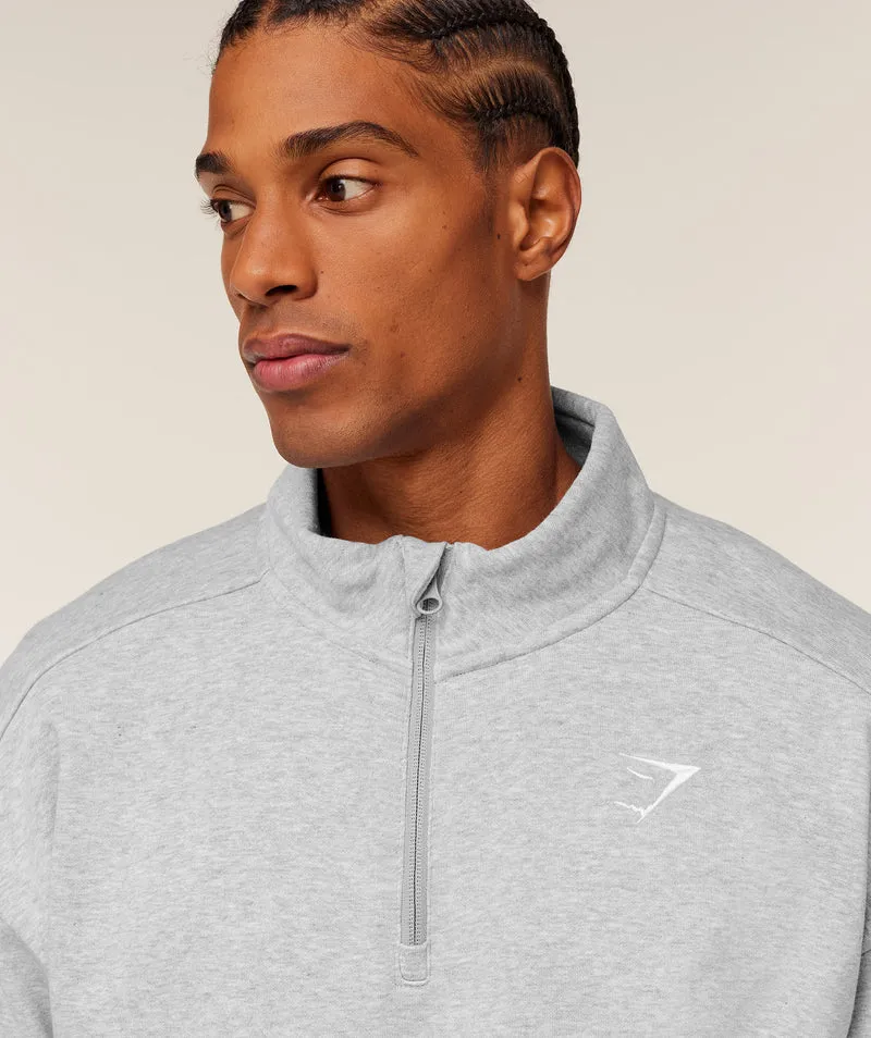 Gymshark Crest Oversized 1/4 Zip - Light Grey Core Marl