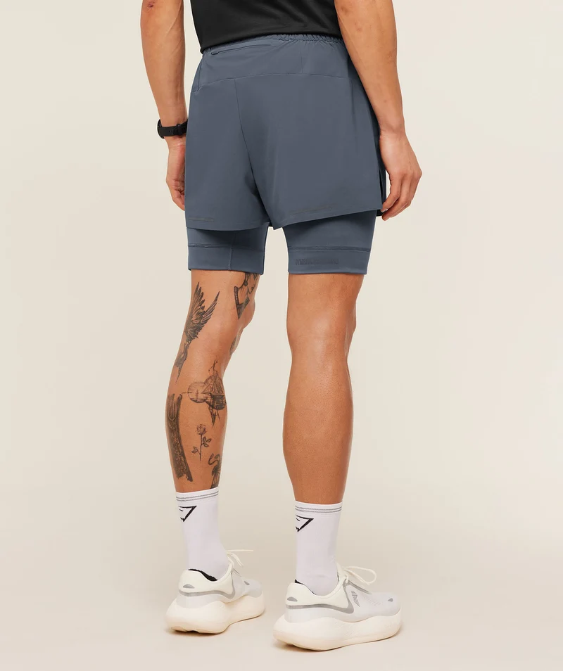 Gymshark Running Elite 2-in-1 5" Shorts - Titanium Blue