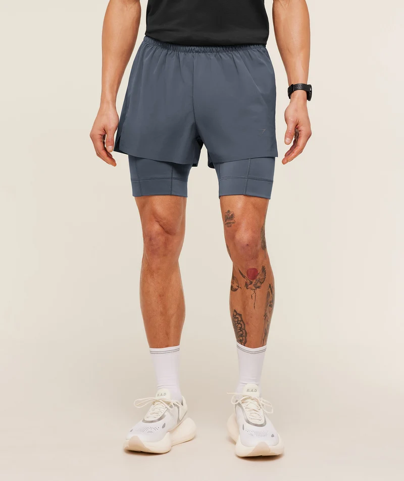 Gymshark Running Elite 2-in-1 5" Shorts - Titanium Blue