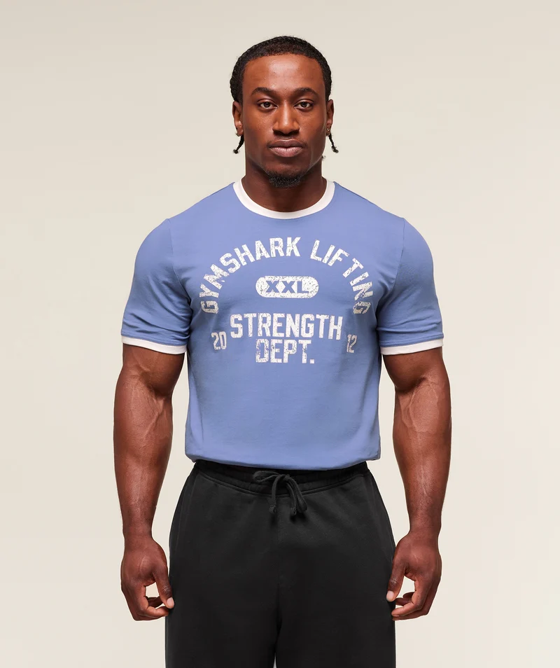 Gymshark XXL Strength Dept Ringer T-Shirt - Worn Blue