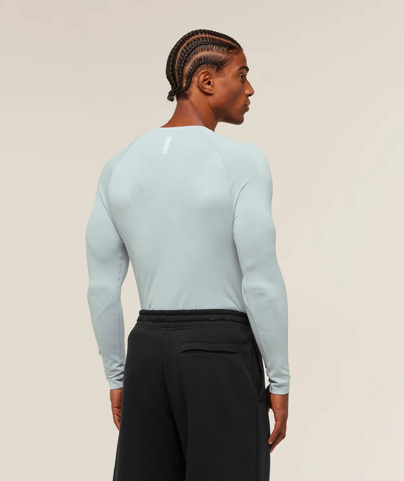 Gymshark Geo Seamless Long Sleeve T-Shirt - Smoke Blue/Soft White