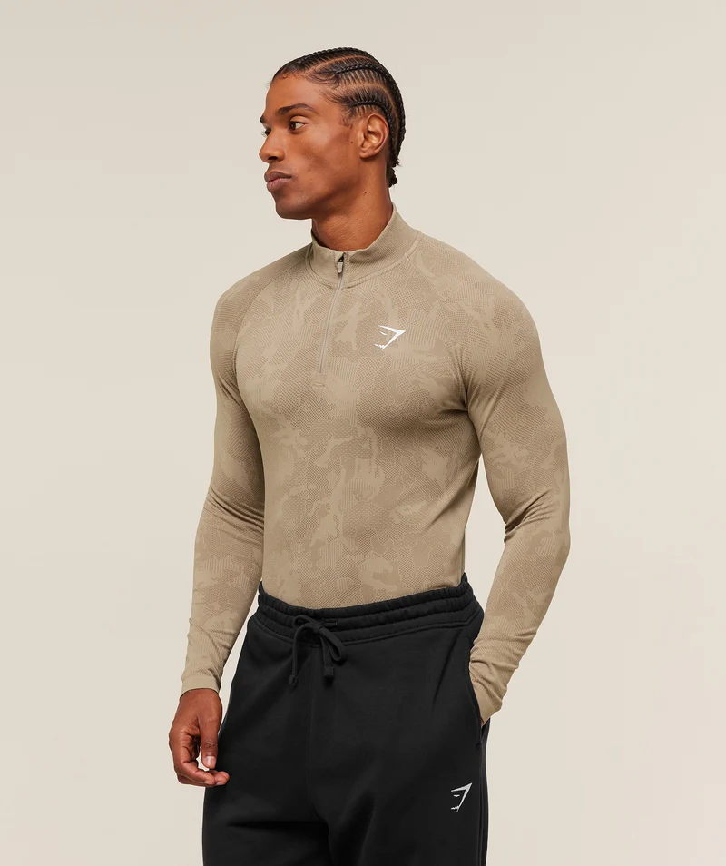 Gymshark Geo Seamless 1/4 Zip - Cement Brown/Soul Brown