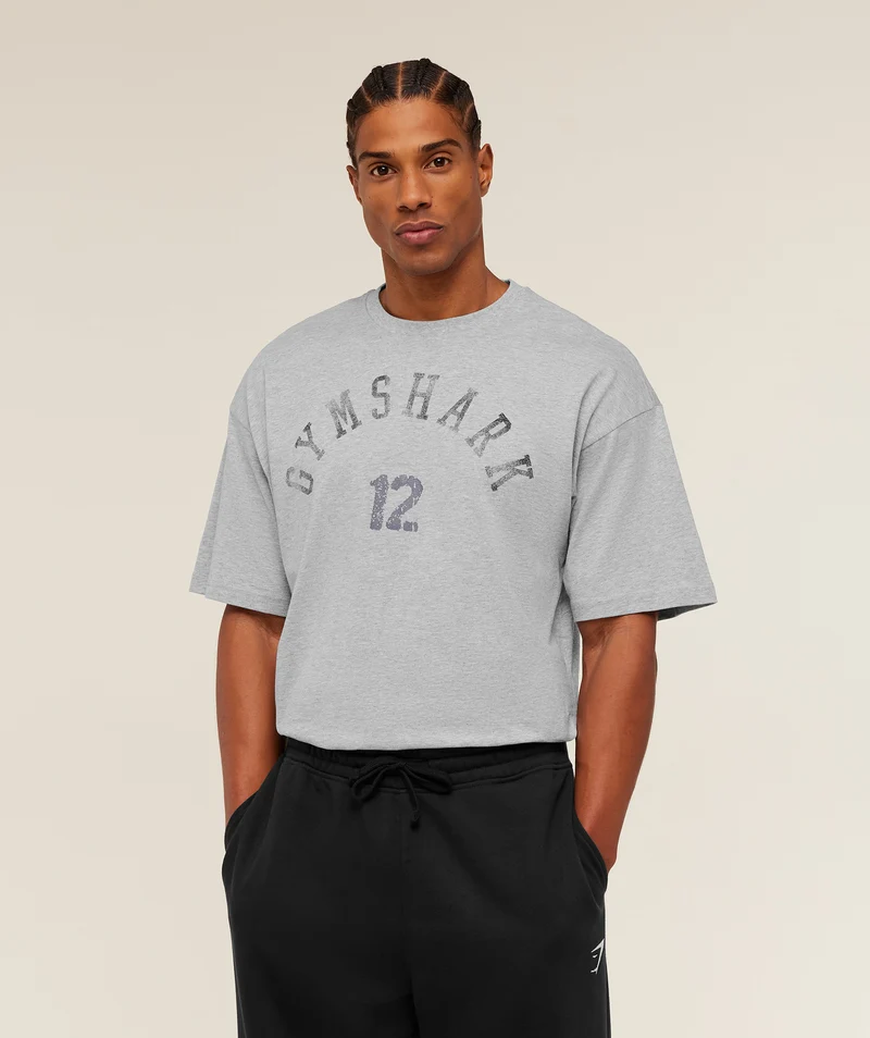 Gymshark 12 Graphic T-Shirt - Light Grey Core Marl