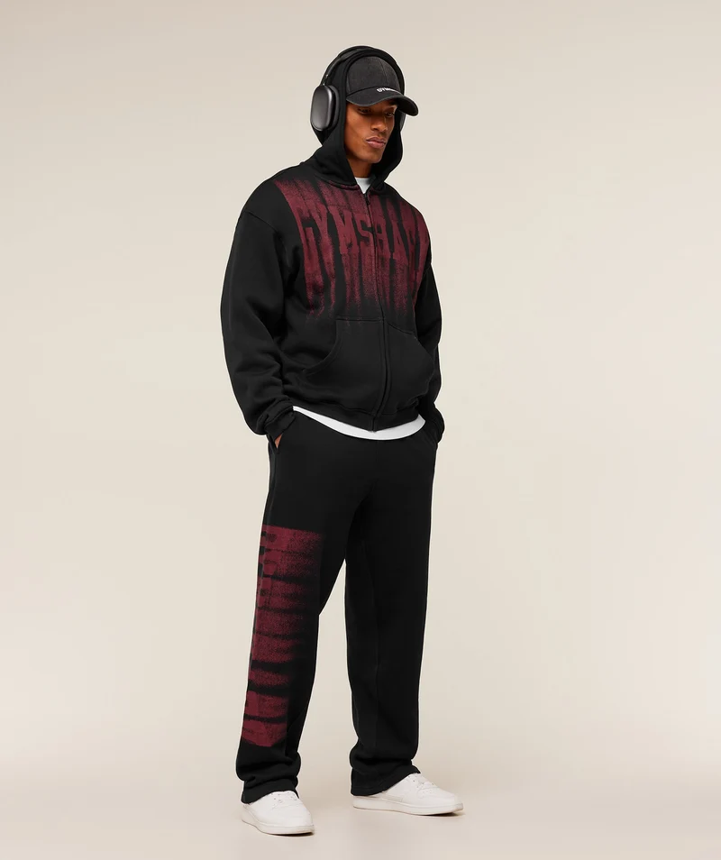 Gymshark Fade Graphic Straight Leg Pant - Black/Sets Red