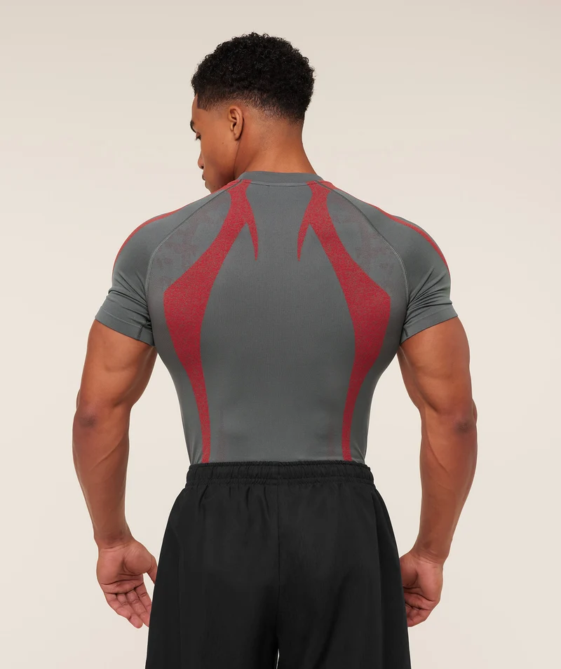 Gymshark Storm Seamless T-Shirt - Dark Grey/Zesty Red