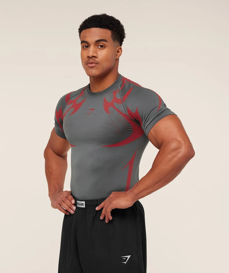 Gymshark Storm Seamless T-Shirt - Dark Grey/Zesty Red