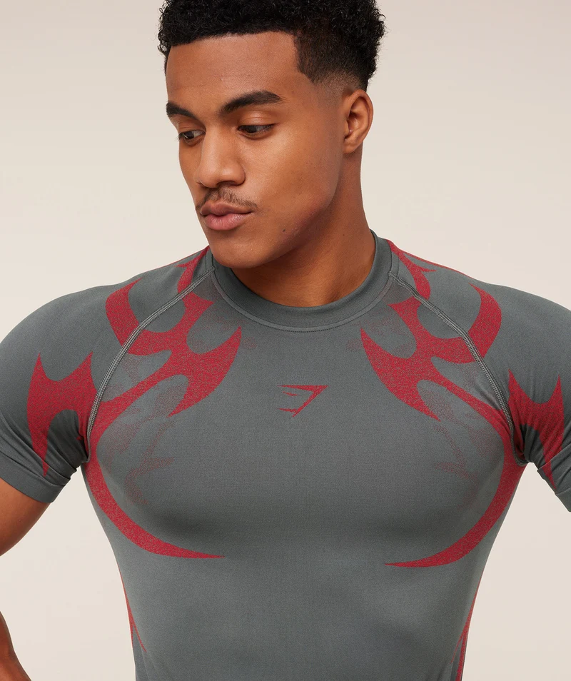 Gymshark Storm Seamless T-Shirt - Dark Grey/Zesty Red