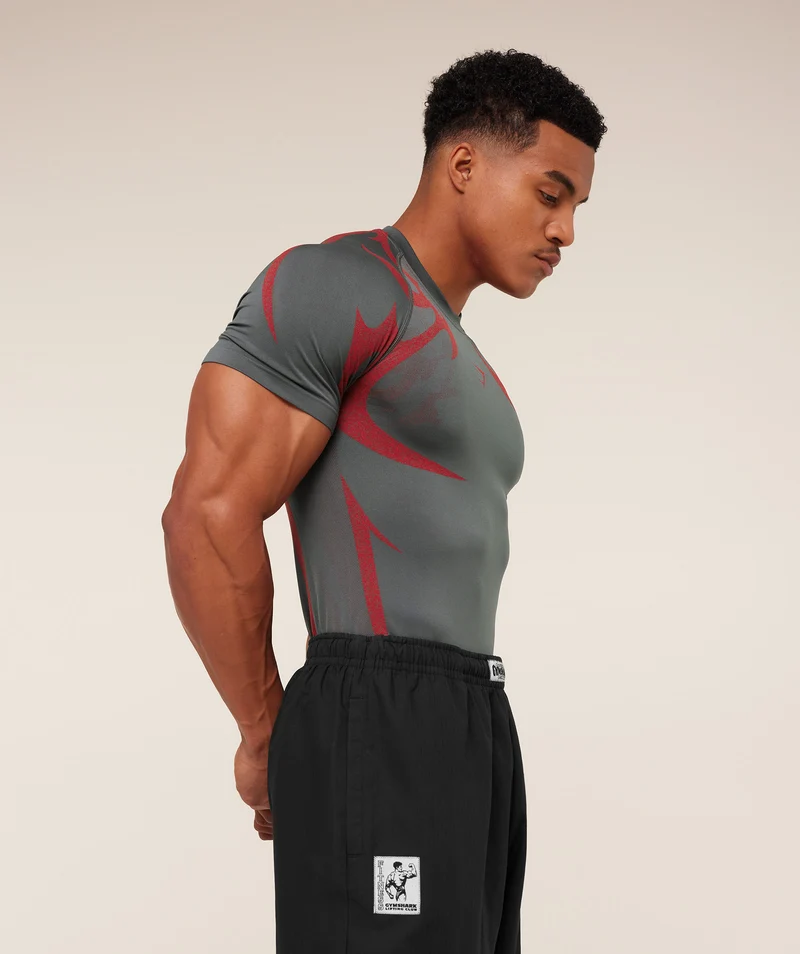 Gymshark Storm Seamless T-Shirt - Dark Grey/Zesty Red