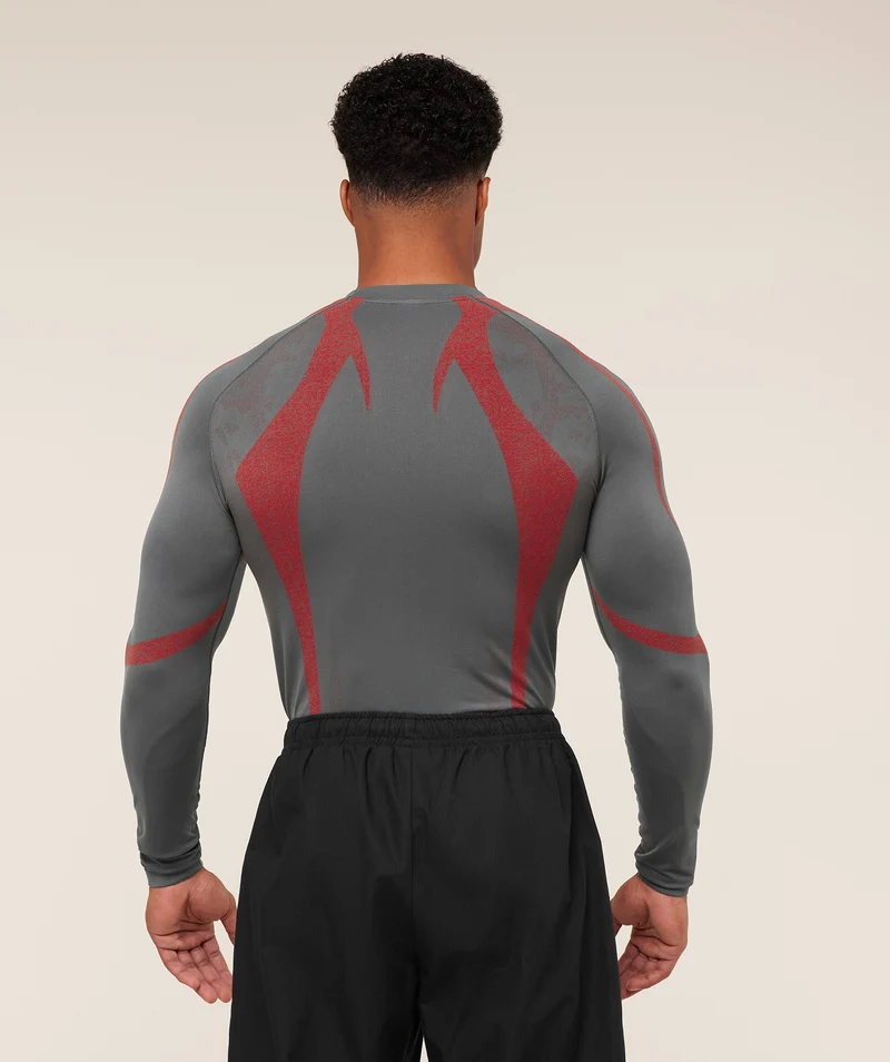 Gymshark Storm Seamless Long Sleeve T-Shirt - Dark Grey/Zesty Red