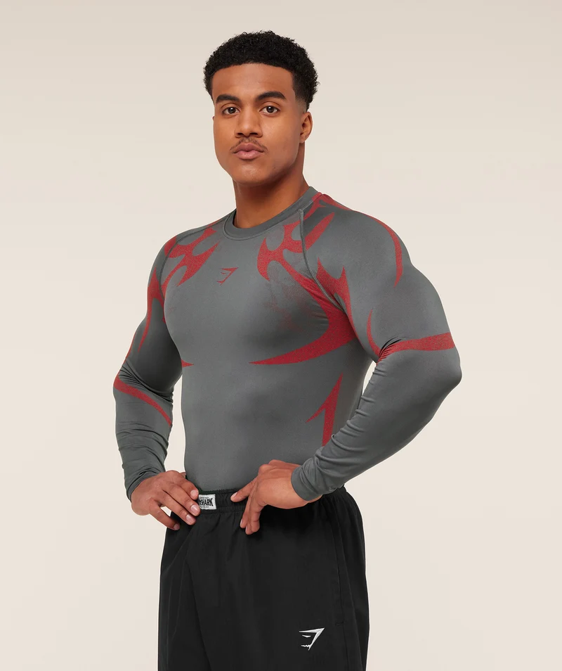Gymshark Storm Seamless Long Sleeve T-Shirt - Dark Grey/Zesty Red