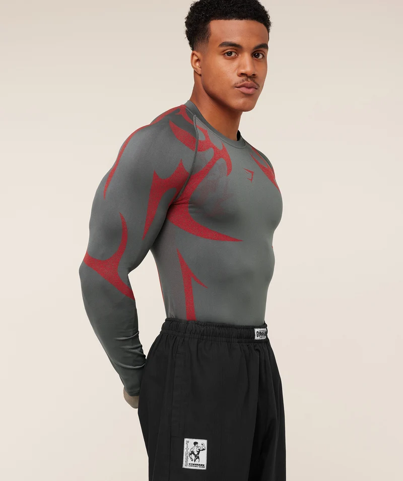 Gymshark Storm Seamless Long Sleeve T-Shirt - Dark Grey/Zesty Red