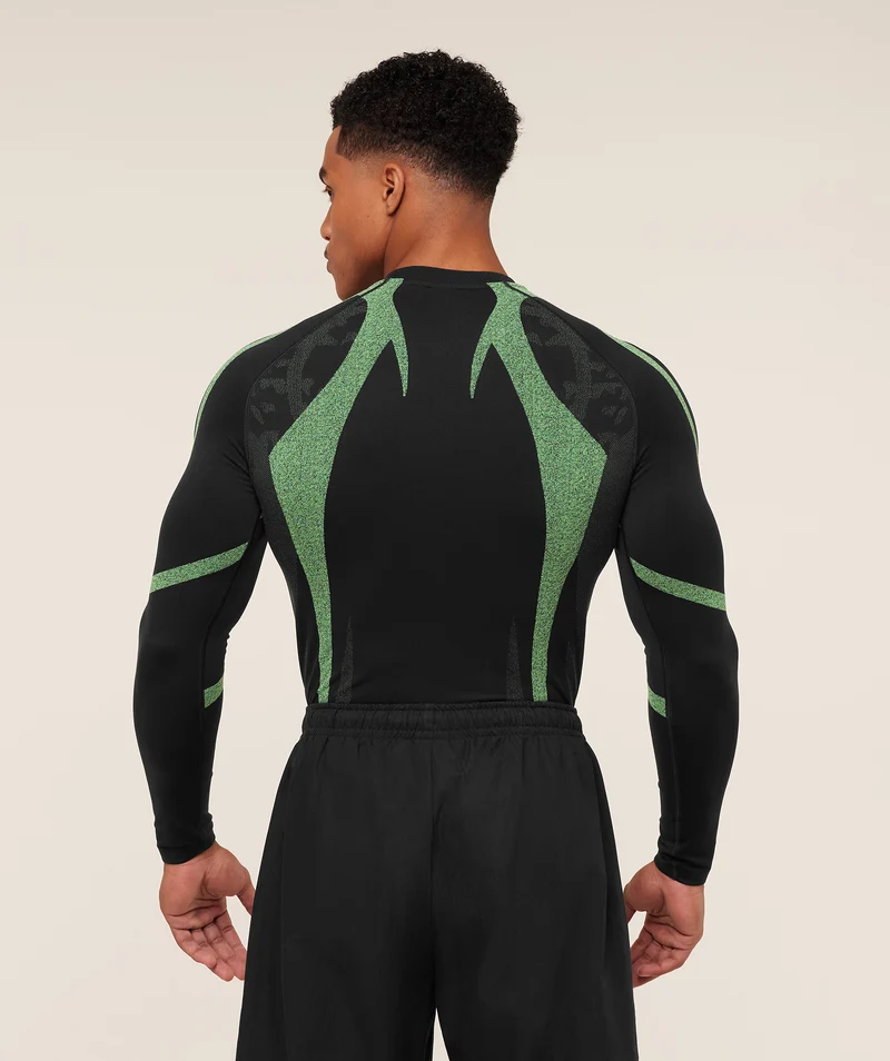 Gymshark Storm Seamless Long Sleeve T-Shirt - Black/Active Green