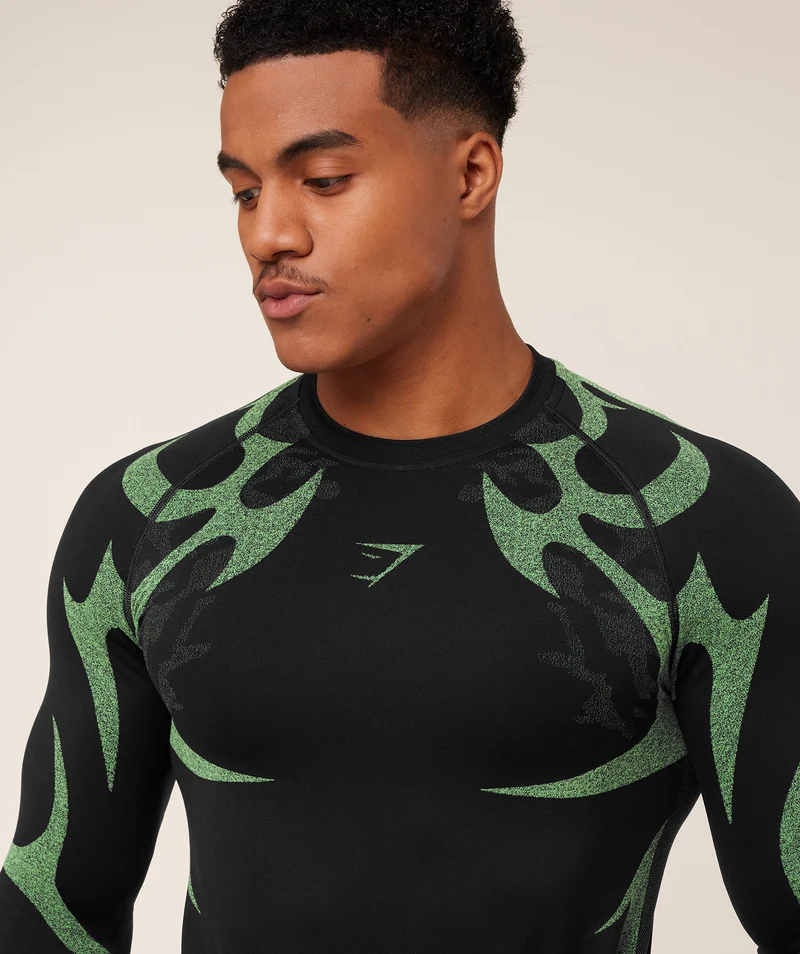 Gymshark Storm Seamless Long Sleeve T-Shirt - Black/Active Green