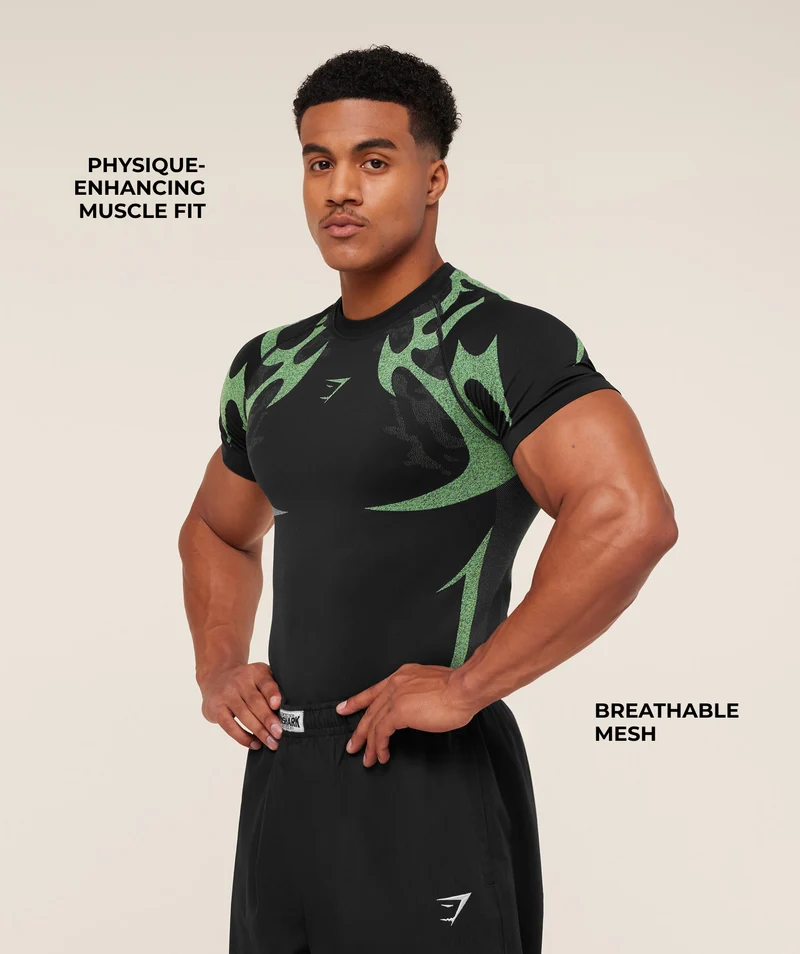 Gymshark Storm Seamless T-Shirt - Black/Active Green