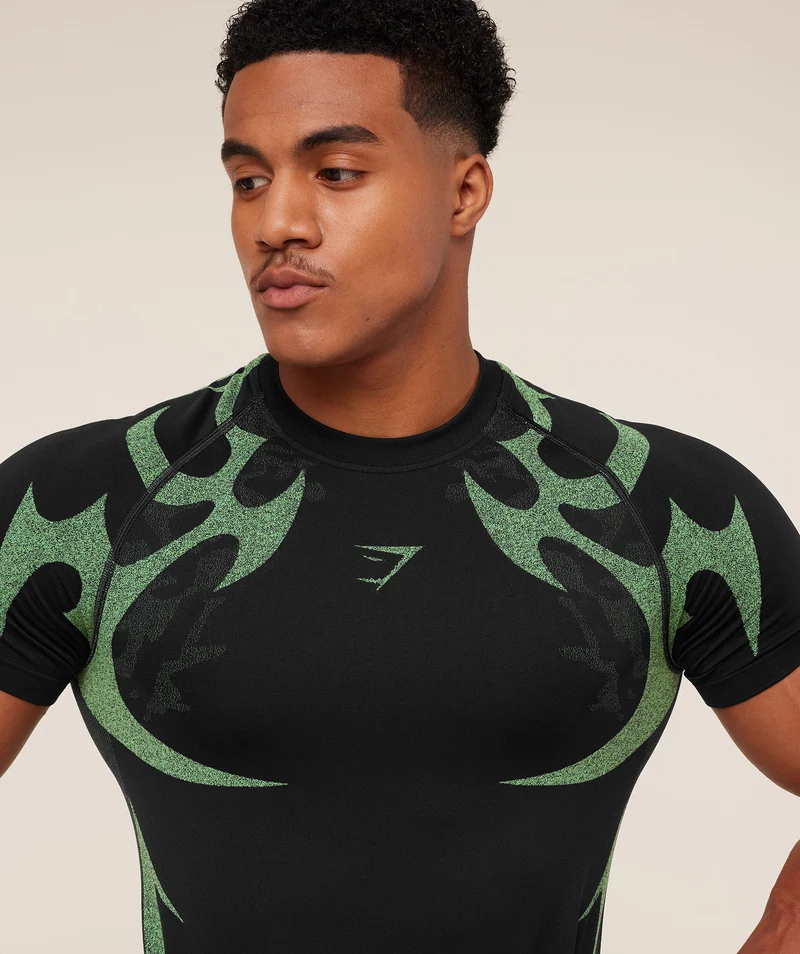 Gymshark Storm Seamless T-Shirt - Black/Active Green