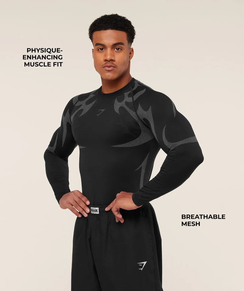 Gymshark Storm Seamless Long Sleeve T-Shirt - Black/Pitch Grey