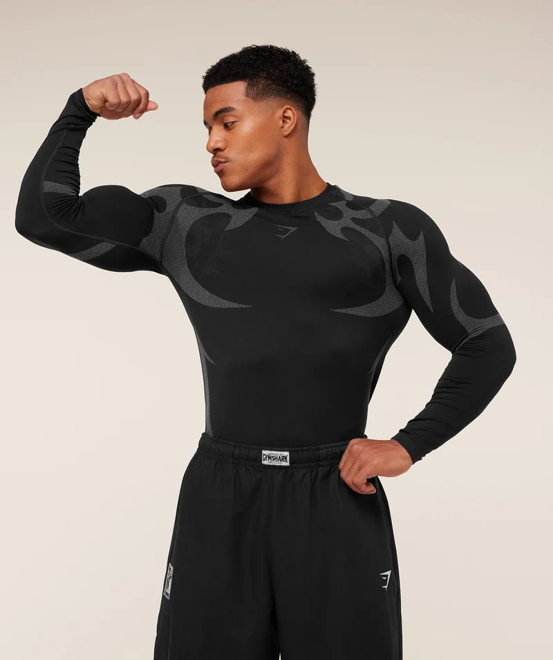 Gymshark Storm Seamless Long Sleeve T-Shirt - Black/Pitch Grey