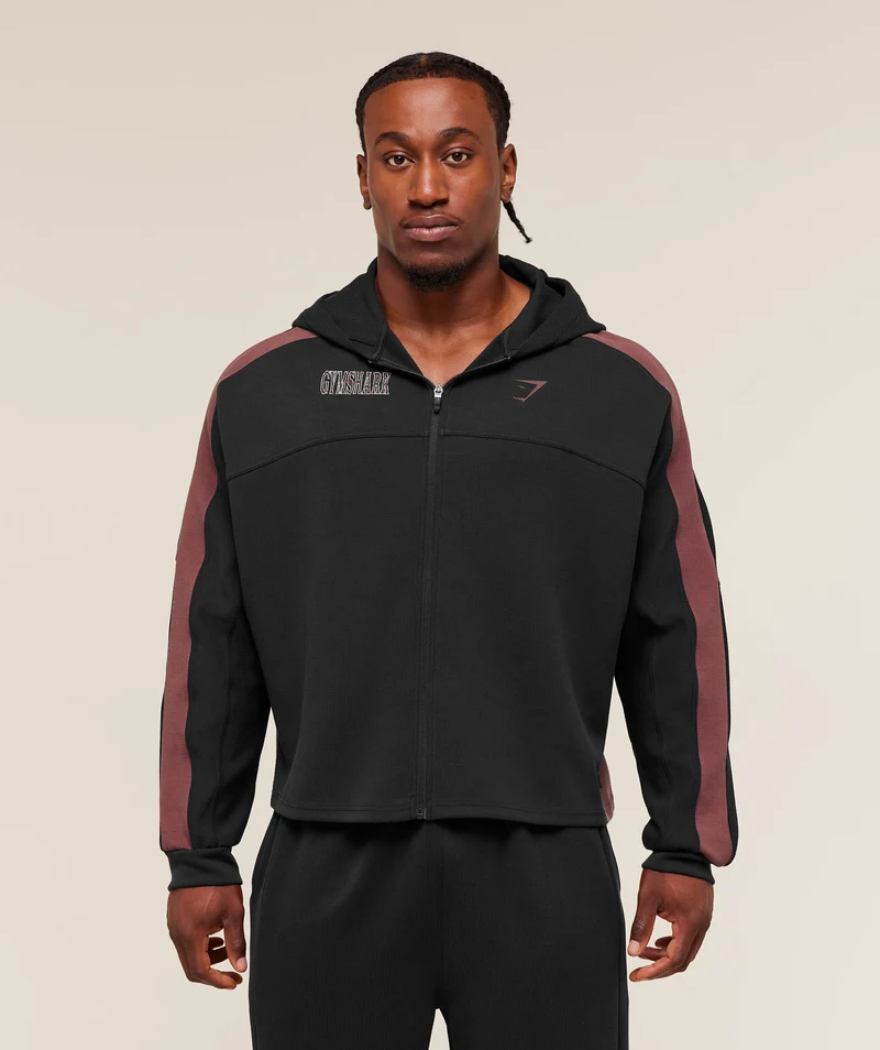 Gymshark Bodybuilding Zip Up Hoodie - Black/Burgundy Brown