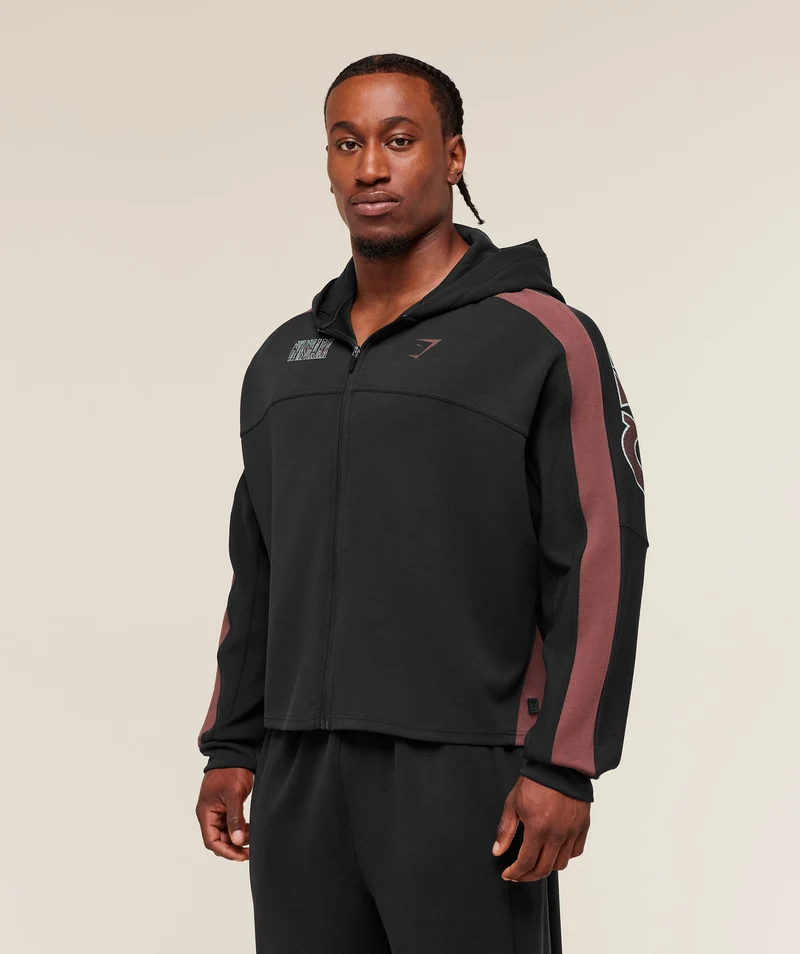 Gymshark Bodybuilding Zip Up Hoodie - Black/Burgundy Brown