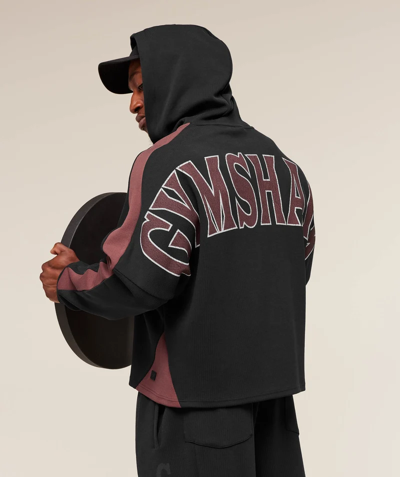 Gymshark Bodybuilding Zip Up Hoodie - Black/Burgundy Brown