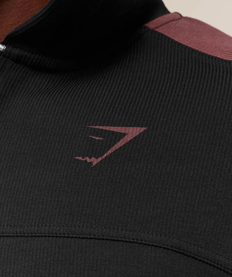 Gymshark Bodybuilding Zip Up Hoodie - Black/Burgundy Brown