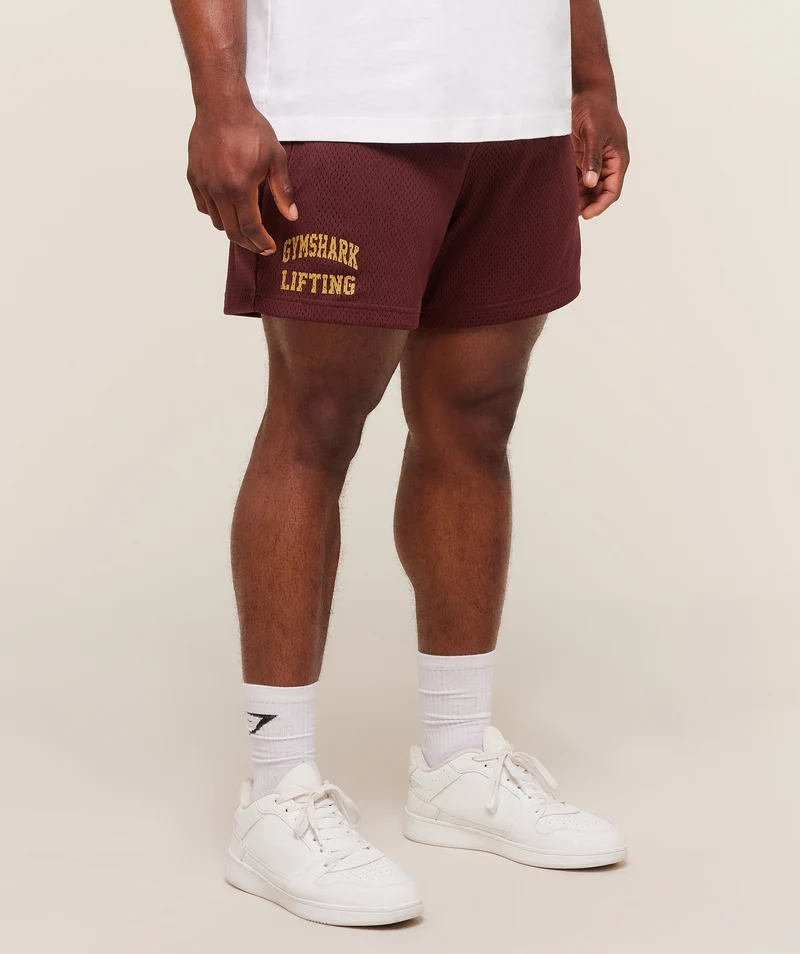 Gymshark Lifting Mesh 5" Shorts - Rich Maroon