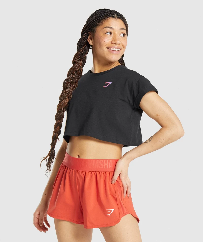 Gymshark Pre-Workout Graphic Crop Tee - Black