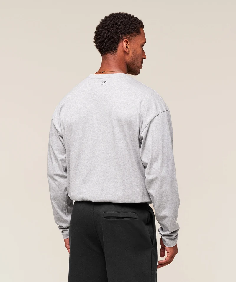 Gymshark Worn Graphic Long Sleeve T-Shirt - Light Grey Core Marl