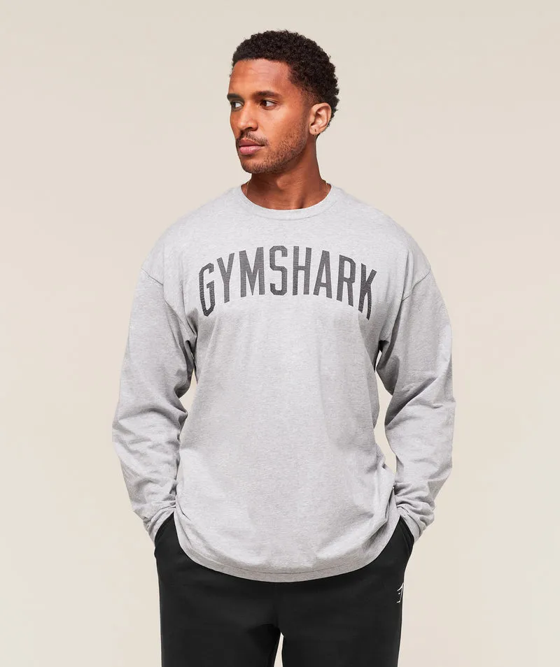 Gymshark Worn Graphic Long Sleeve T-Shirt - Light Grey Core Marl