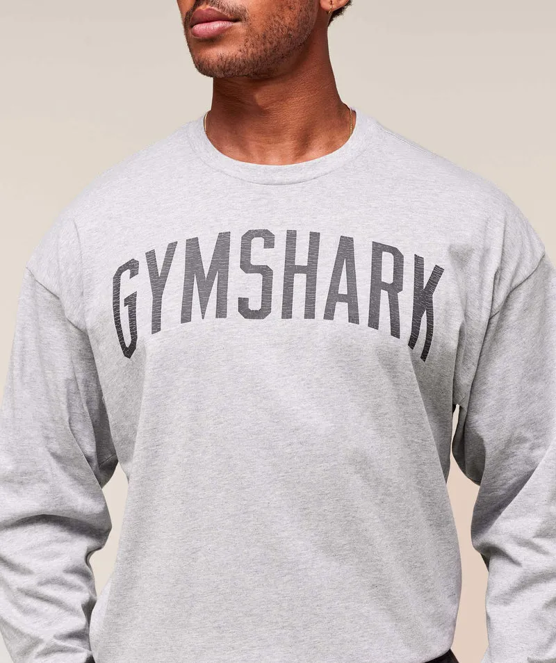 Gymshark Worn Graphic Long Sleeve T-Shirt - Light Grey Core Marl