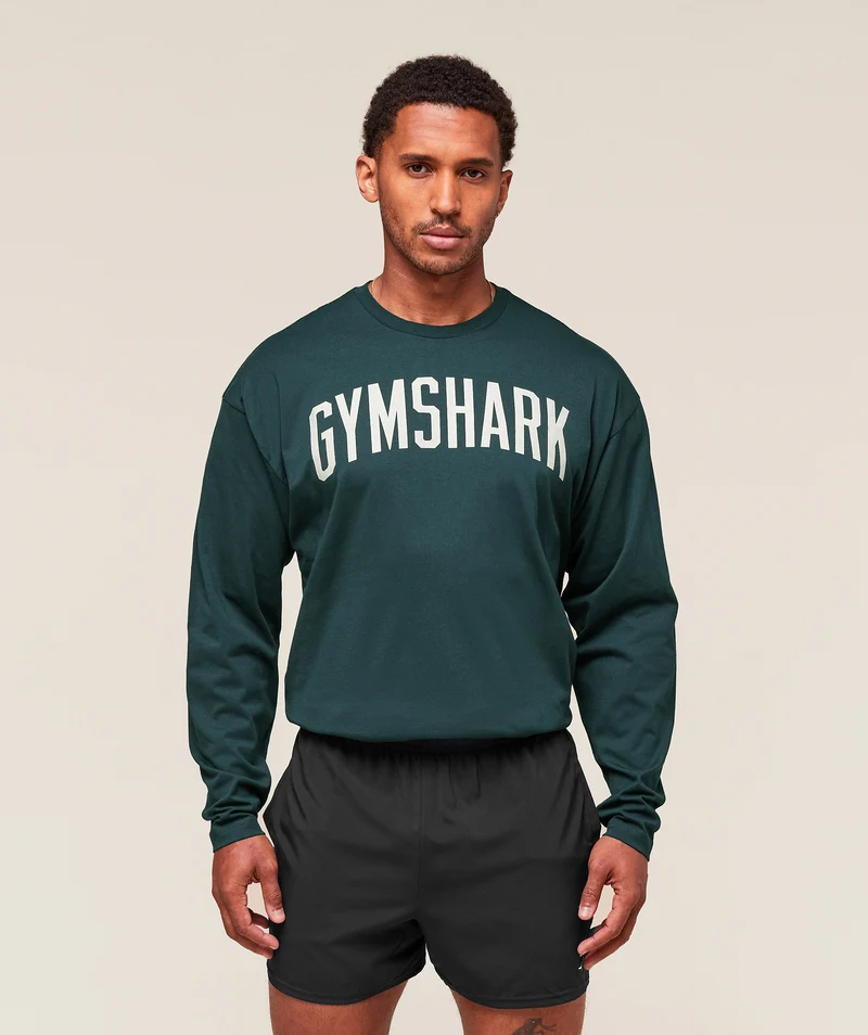 Gymshark Worn Graphic Long Sleeve T-Shirt - Deep Petrol Blue