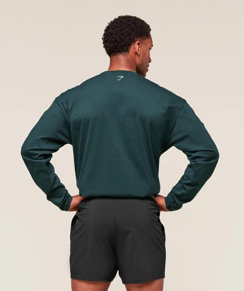 Gymshark Worn Graphic Long Sleeve T-Shirt - Deep Petrol Blue